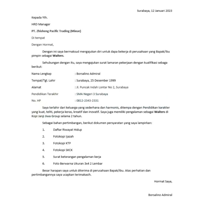 Contoh surat perjanjian kontrak kerja