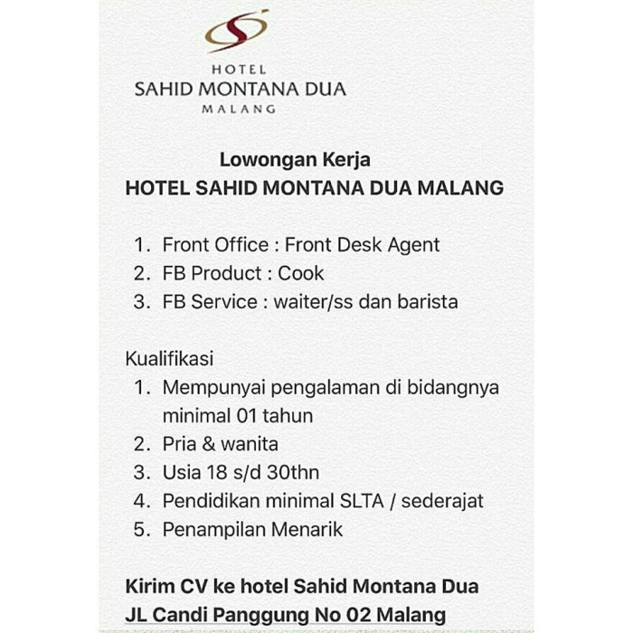 Persyaratan kerja di hotel