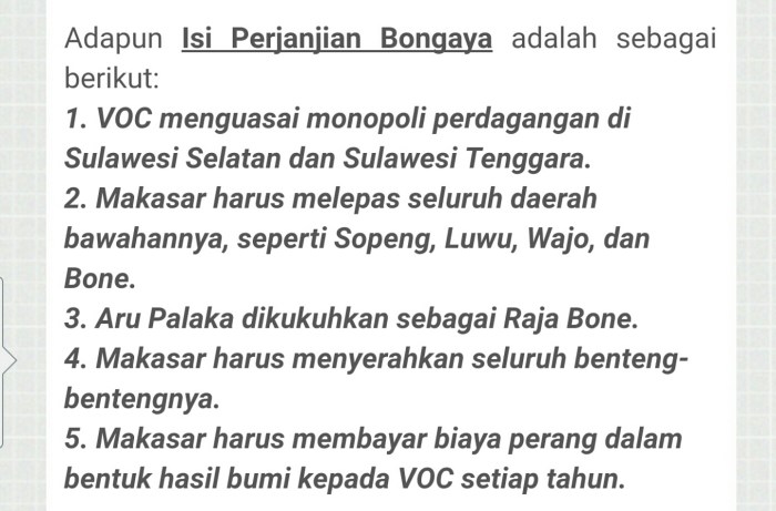 Sebutkan isi perjanjian bongaya 1667