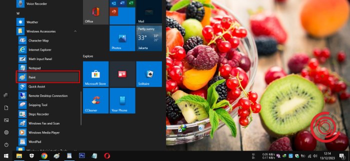 Aplikasi silakan membuka kemudian Cara membuka program paint