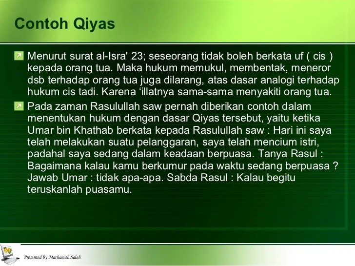 Contoh penggunaan qiyas dan ijma