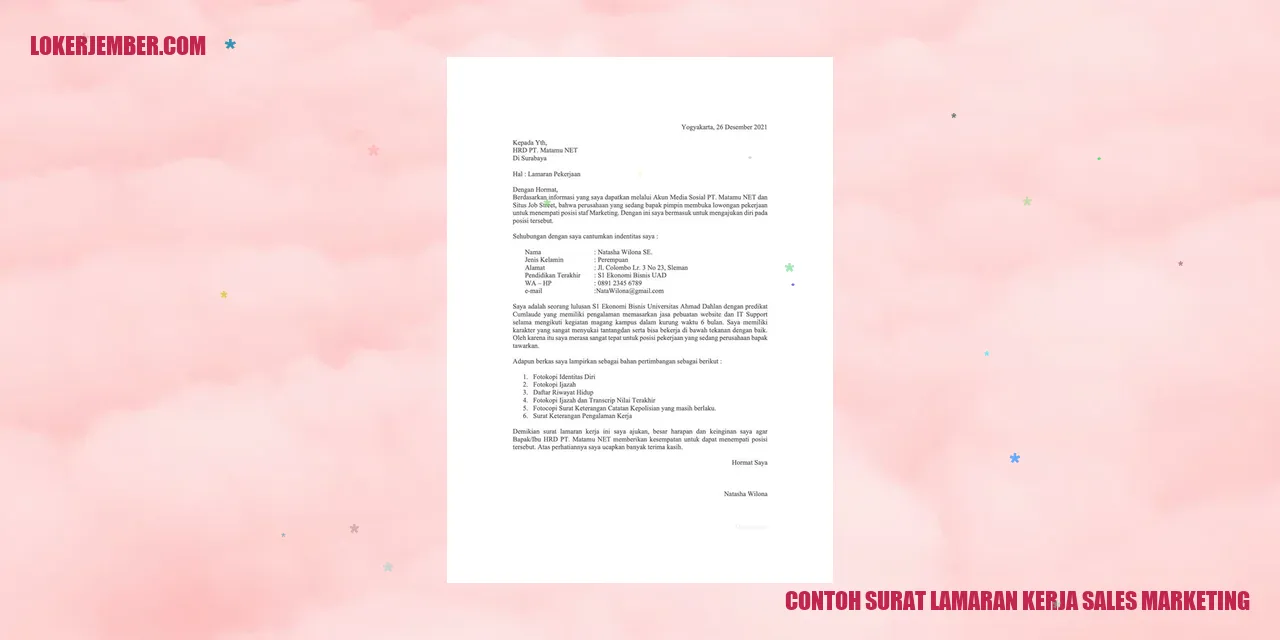 Contoh Surat Lamaran Kerja Sales Marketing